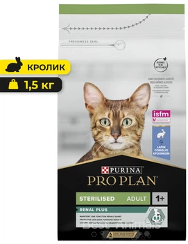 Сухий корм для стерилізованих котів Purina Pro Plan Sterilised Adult 1+ Renal Plus Пуріна Проплан з кроликом 1,5 кг (7613033566325)