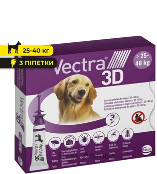 Протипаразитарні краплі Ceva Vectra 3D Сева Вектра 3Д для собак вагою 25-40 кг 3 піпетки (3411112281589)