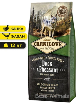 Сухий корм з качкою та фазаном Carnilove Duck Pheasant Карнілов для собак всіх порід 12 кг (8595602508860)