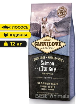 Сухий корм з лососем та індичкою Carnilove Puppies Salmon Turkey Карнілов для цуценят всіх порід 12 кг (8595602508822)
