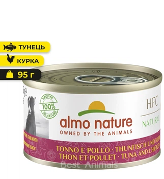 Вологий корм для собак Almo Nature HFC Natural Альмо Натюр з тунцем та куркою консерва 95 г (8001154124231)