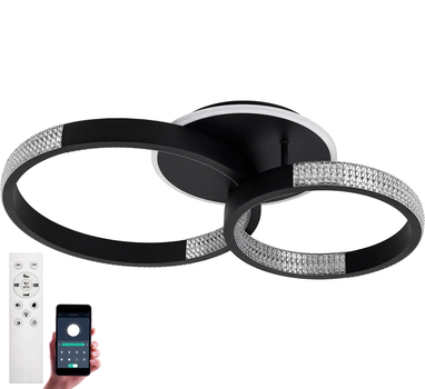 Люстра светодиодная потолочная LUMINARIA AKRILIKA ROUND 80W 3R APP 600x400x110 BLACK/CLEAR 220V IP20 с пультом ДУ для кухни, спальни, гостиной