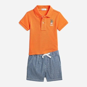 Детский летний комплект (футболка-поло + шорты) для мальчика Ralph Lauren 163340921 62 см Голубой/Оранжевый (1159821577)