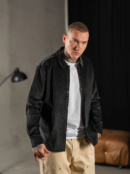 Мужская однотонная теплая вельветовая рубашка Teamv Casual Velvet Черная M