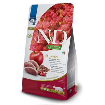Сухой беззерновой корм Farmina N&D Quinoa Hairball для кошек. (Стимулирования вывода шерсти) c уткой, киноа, яблоко и клюква, (41562) 1.5 кг