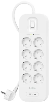 Listwa zasilająca Belkin Power Surge 8-port + 2 x USB-C 2.4 A PD 900J 2 m White (SRB004VF2M)