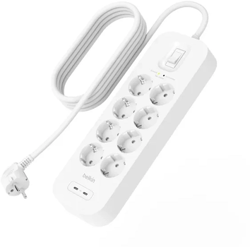 Listwa zasilająca Belkin Power Surge 8-port + 2 x USB-C 2.4 A PD 900J 2 m White (SRB004VF2M)