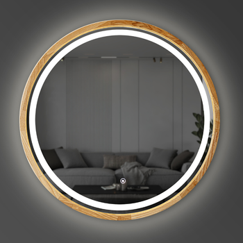Дзеркало кругле дерев'яне з LED-підсвіткою Luxury Wood Perfection Natural Oak Дуб 65 см