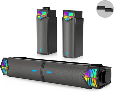 Звукова панель колонка Smalody 2 в 1, Стереодинаміки, Bluetooth, Динамічний прохолодний RGB, Сумісний із ПК/ноутбуком/смартфоном/проектором