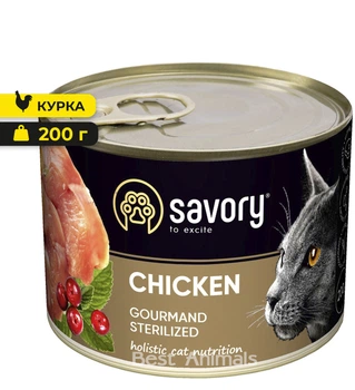 Вологий корм з куркою Savory Sterilised Chicken Сейворі консерва для стерилізованих котів 200 г (4820232630754)