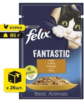 Вологий корм для котів шматочки у желе Felix Fantastic Фелікс з куркою пауч 85 г 26 шт (7613034442031)