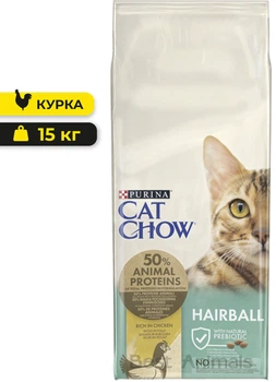 Сухий корм для котів з куркою Purina Cat Chow Hairball Пуріна Кет Чао для виведення шерсті 15 кг (5997204514523)