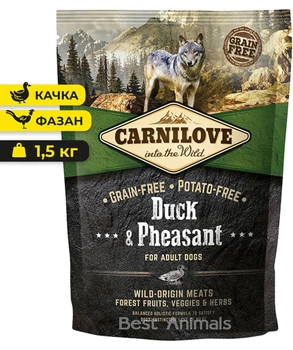 Сухий корм з качкою та фазаном Carnilove Duck Pheasant Карнілов для собак всіх порід 1.5 кг (8595602508877)