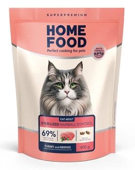 Корм для стерилизованных кошек Home Food Hairball Control Выведение шерсти 0,4кг (4820290090026)