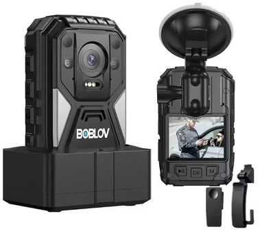 Нагрудная боди-камера Boblov B4K4 память 128Гб с дисплеем 2.0 дюйма GPS ночная запись датчик движения акумулятор 4000 мА·ч док-станция
