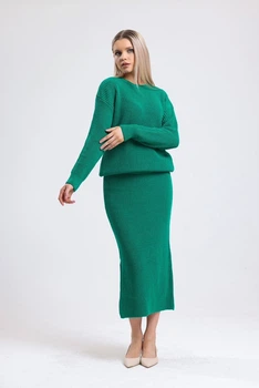 Жіночий стильний костюм зі спідницею MOON XL/XXL зелений 43445118