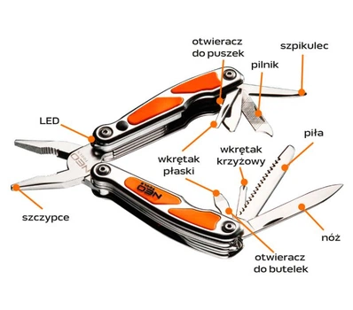 Мультиінструмент Mini 10in1/Alu/Led light +чохол L=115mm - 01-027 NEO TOOLS