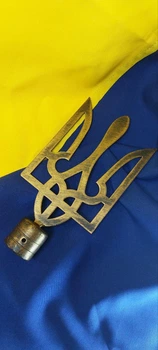 Металева верхівка на прапор у формі Тризубця кольору платна, верхівка на флагшток, розмір 20х10 см