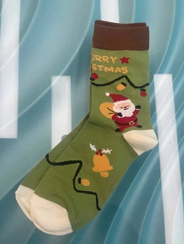 Шкарпетки жіночі Legs бавовняні із казковим зображенням Санти CHRISTMAS SOCKS COTTON 36-41(р) olive (CW121)