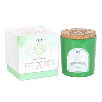 Зодіакальна ароматична свічка Elements of home fragrance з кристалами Лев. Аромат апельсин і бергамот, камінь авантюрин.