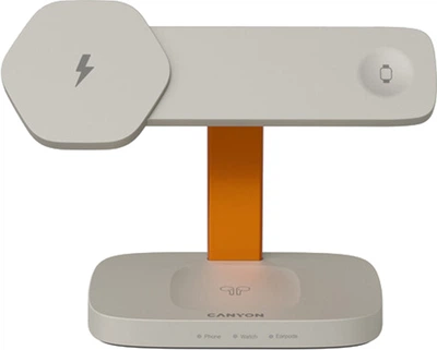 Беспроводное зарядное устройство Canyon Hexagon WCS-310 QI 3 в 1 Light Grey Orange (CNS-WCS310LGOR)