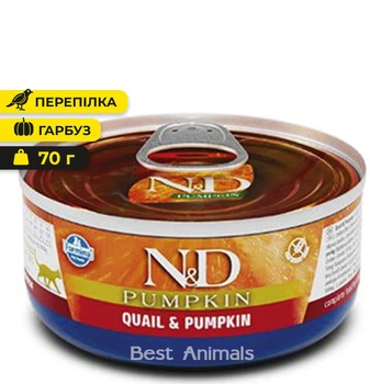 Вологий корм для котів Farmina Фарміна N&D Pumpkin з перепілкою та гарбузом консерва 70 г 1 шт (8606014102116)