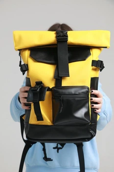 Рюкзак Rolltop желтый из экокожи
