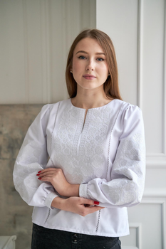 Жіноча вишиванка Козачка біла вишивка 50 (XXL) домоткане полотно біла