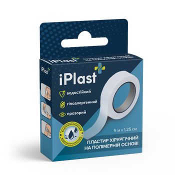 Пластырь iPlast хирургический на полимерной основе 5мх1,25см, белого цвета