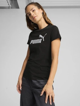 Футболка хлопковая женская Puma Ess Metallic No. 1 Logo Tee 63153601 XS Black-Metallic Silver (4067983496998)