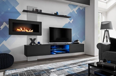 Меблева стінка FLAME B з біокаміном ASM ZPG FLB чорний