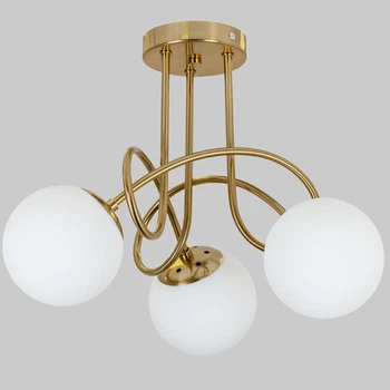 Потолочная бронзовая люстра с 3 белыми плафонами-шарами "Triple Glow" (52-9903-3 BRZ+WH)