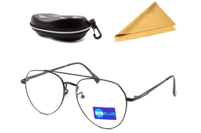 Компьютерные очки Big Blue Aviator защитные от излучения монитора с блокировкой голубого света с ПАСПОРТОМ Blue blocker c футляром и салфеткой