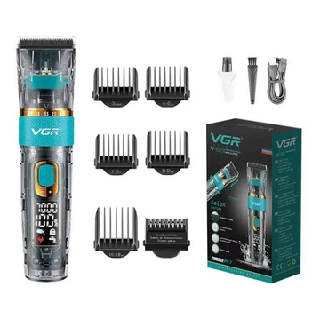 Профессиональная аккумуляторная машинка для стрижки VGR V-695 Professional с LED-дисплеем индикатором заряда и 5 насадками.