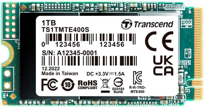 SSD диск Transcend MTE400S 1TB NVMe M.2 2242 PCIe 3.0 x4 3D NAND TLC (TS1TMTE400S)