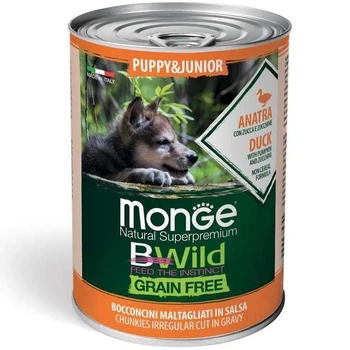 Корм вологий для собак Monge Dog Wet Bwild Grain Free Puppy & Junior з качкою гарбузом та цукіні 400 г (8009470012607)