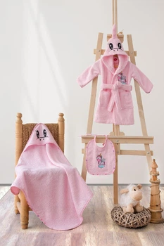 Банний набір дитячий Cotton Box BABY UNICORN Junior segment рушний та слюнявчик рожевий