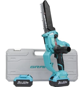 Аккумуляторная цепная пила Grand АПЦ-20V/8"- 4 INDUSTRIAL (кейс безщеточный мотор шина-200мм масленный бак подсветка рабочей зоны)