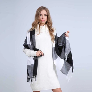 Палантин женский клетка JACKSON 335-037 LuckyLOOK 70х180 Белый Черный