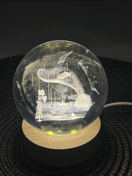 Декоративный 3d ночник 3д хрустальный шар кит 80мм с led подсветкой прозрачный (D-2019092013)