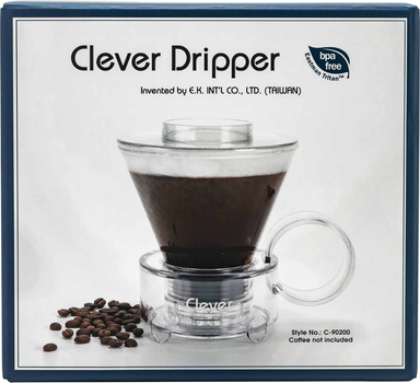 Zestaw Clever Dripper Zaparzacz do kawy szklany + Filtry papierowe 5 szt + Miarka do kawy Przeźroczysty szary (4715838469207)