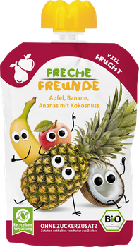 Фруктове пюре ( пауч) ананас + кокос + банан + яблуко, TM Freche Freunde для дітей з 6 місяців, 100 грам