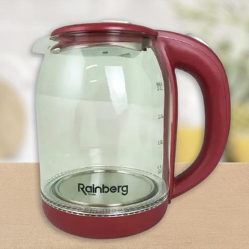 Електричний чайник Rainberg RB 22I8 скляний електрочайник 2.0 л з LED підсвічуванням, Червоний