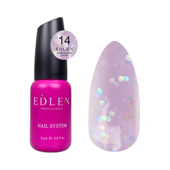 Жидкий гель Edlen Professional Water Acrygel Glitter 14 сиреневый с глиттером 9 мл