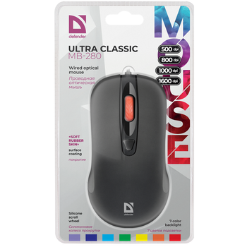 Мышка компьютерная проводная с подсветкой DEFENDER ULTRA CLASSIC MB-280 USB Черный
