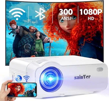 Проектор Sainyer A3, 5G WiFi підтримується Bluetooth 4K, Full HD 1080P Mini Max 300-дюймовий дисплей, сумісний із TV Stick, смартфоном, ноутбуком, HDMI, PS4, XBOX, AV, USB, проектор для відео на вулиці, домашній кінотеатр