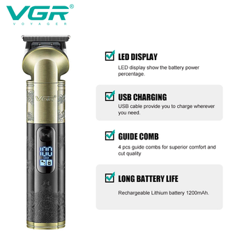 Тример VGR V-296 4 насадки/1200mAh/LED display/IPX6/Black/Gold (00000009022)