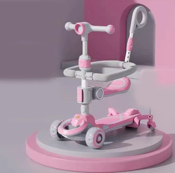 Дитячий самокат-трансформер CITY LINE Baby Care 388 з батьківською ручкою рожевий для дівчинки