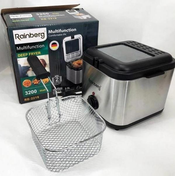Фритюрниця Rainberg RB 2219 з терморегулятором та кришкою 2.5л, 3200Вт, мультипіч NAI
