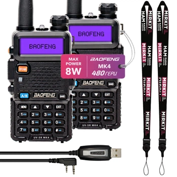 Рация Baofeng UV-5R MK4 комплект 2 шт., UHF/VHF, 8 Вт, 1800 мАч + Кабель для программирования + Ремешок на шею
